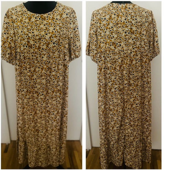 SHEIN Curve Yellow/Blue Floral Ruffle Midi Dress - Size 0XL - Picture 4 of 7